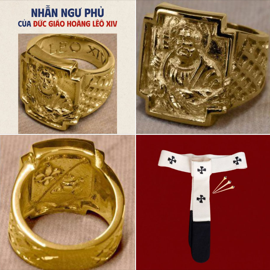Nhẫn ngư phủ và dây Pallium của ĐGH Leo XIV. Nguồn TGP Sài gòn